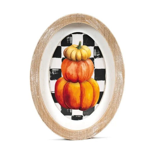 Oval Wood Frame - Pumpkin Stack